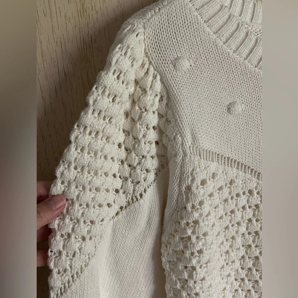 Lucky Brand Textured Dot Crew Neck Sweater Ivory Sz Medium - Picture 5 of 11